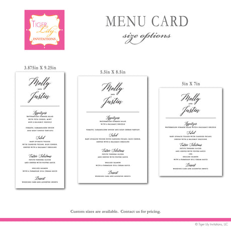 Modern Classic Wedding Menu Cards