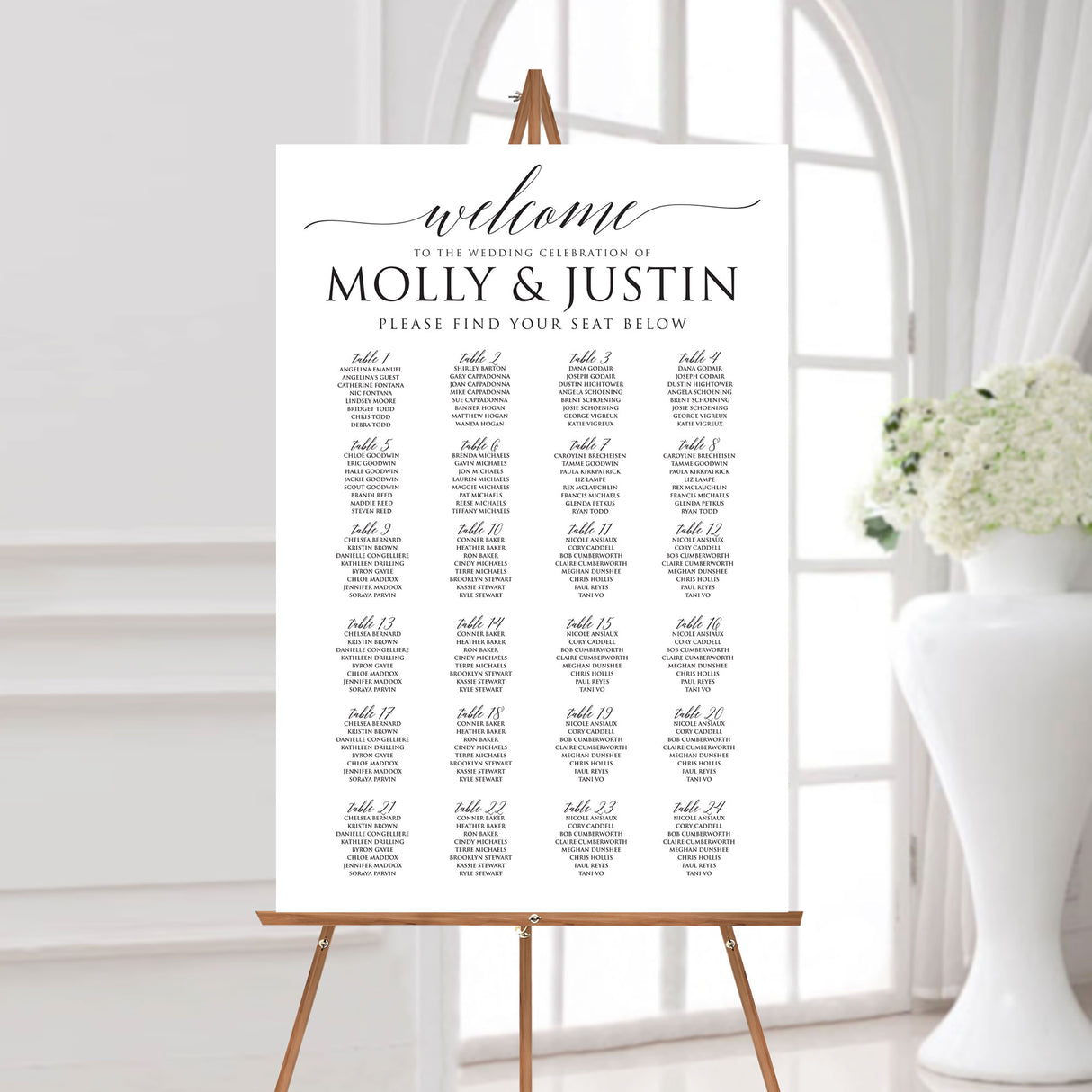 24 x 36 modern classic wedding seating chart 