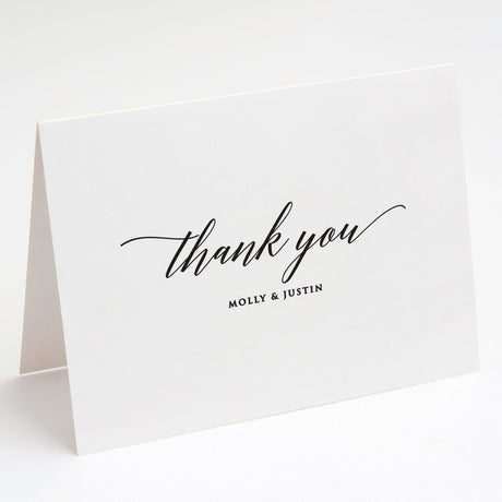 modern black and white wedding thank you notes featuring couple's names