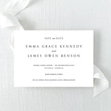 A black and white modern save the date with block font 