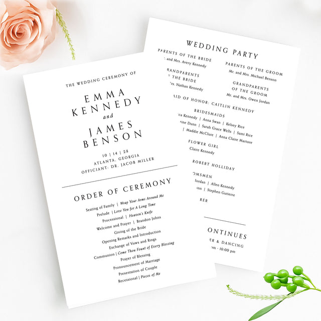 modern black and white wedding ceremony program in 
