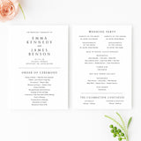 black and white modern wedding program