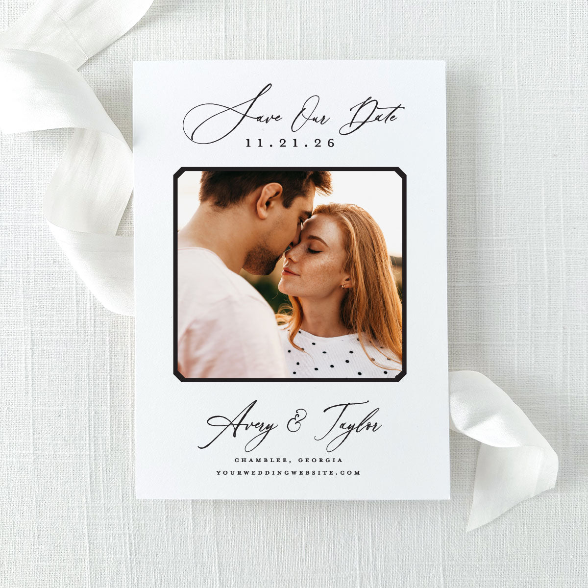 modern photo save the date with a mix of script and block fonts
