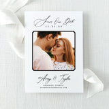 modern photo save the date with a mix of script and block fonts