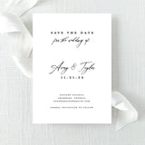save the date card with elegant script and modern block fonts