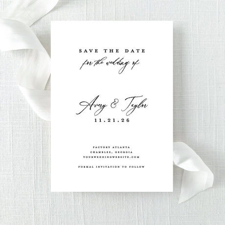 save the date card with elegant script and modern block fonts