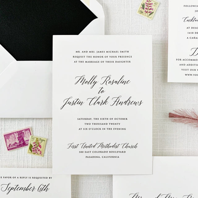 black and white modern classic wedding invitation