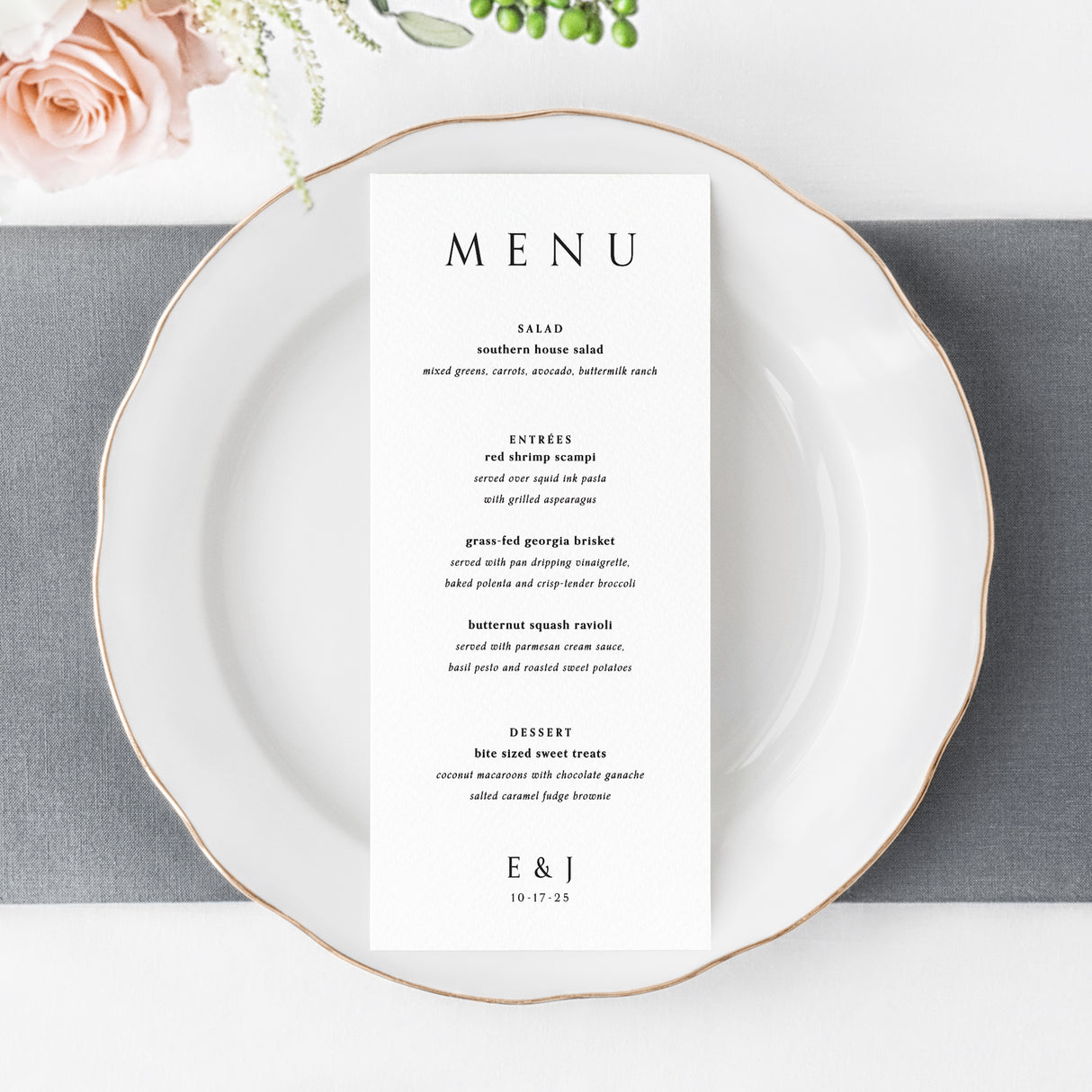 Modern Elegance Wedding Menu Cards