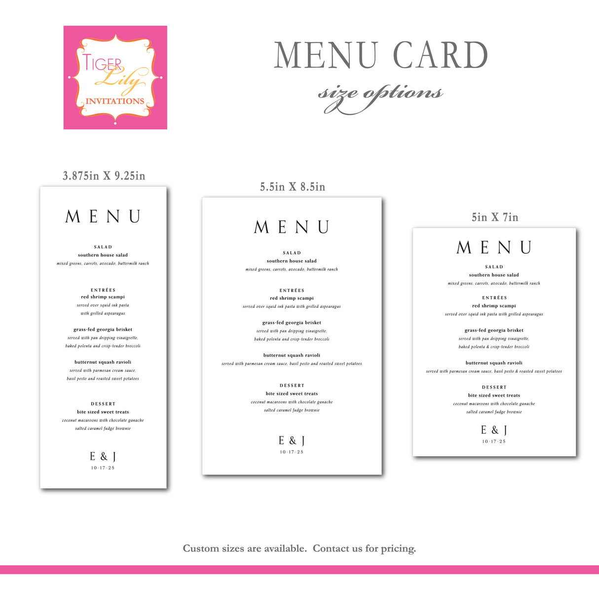 Modern Elegance Wedding Menu Cards