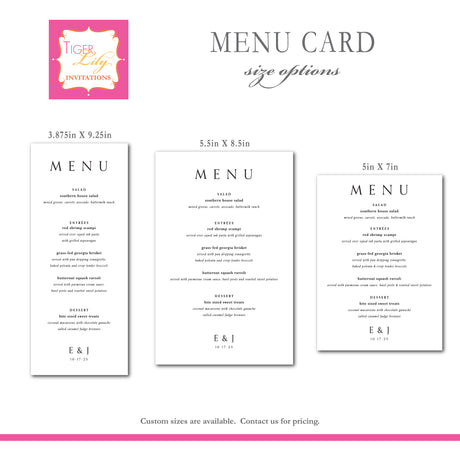 Modern Elegance Wedding Menu Cards