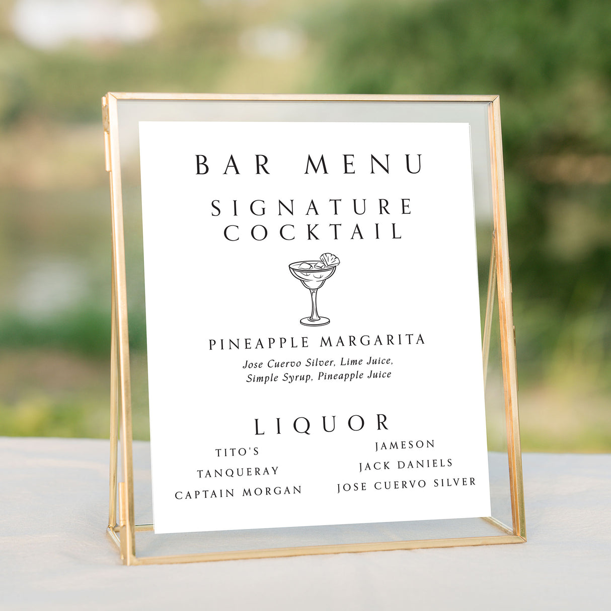modern bar menu in black and white with hand drawn illustration of cocktail