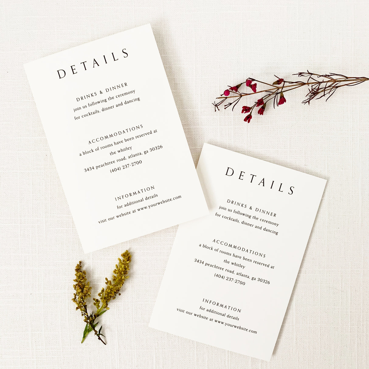 modern details card with black font on white cardstock