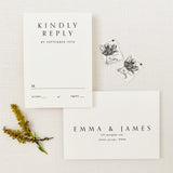 modern and elegant rsvp card and envelope with black block fonts
