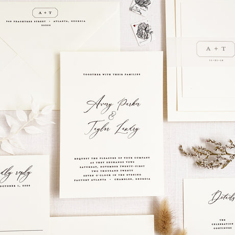 modern black and white wedding invitation with minimal design