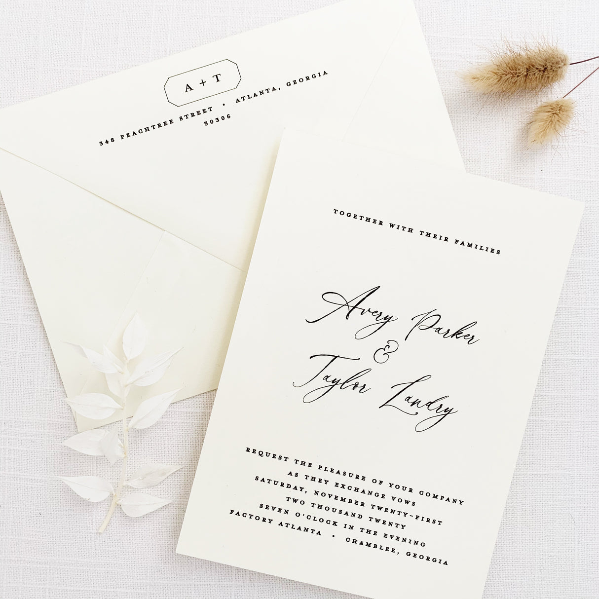 modern minimal wedding invitation with envelope