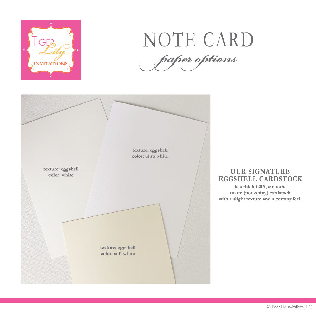 note card paper options featuring white eggshell, ulta white eggshell, and soft white eggshell