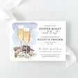 engagement party invitation for an oyster roast and toast celebration with watercolor champagne glasses and oysters design