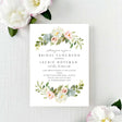 classic bridal luncheon invitation with pink, white, and blue flowers 