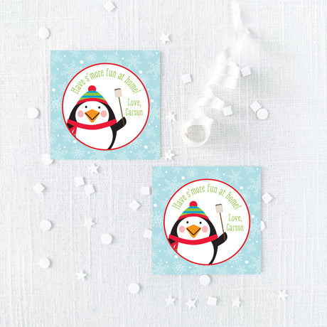 penguin theme stickers with a blue background with snowflakes