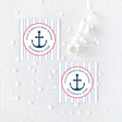 Nautical theme baby shower favor stickers with anchor design on blue striped background