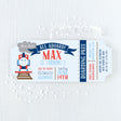 Train ticket birthday invitations that look like tickets printed in blue, navy and red colors on cardstock.