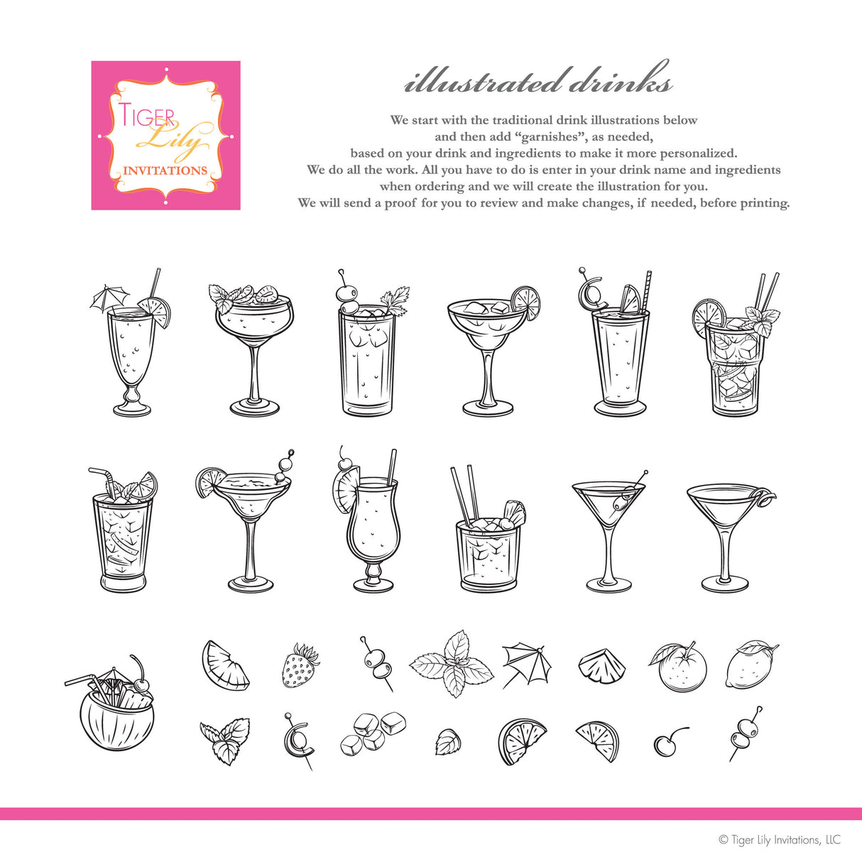 Illustrated drink options for bar menu