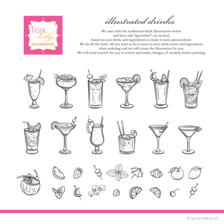 Illustrated drink options for bar menu