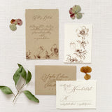 handtorn rsvp card and details cards with floral illustrations