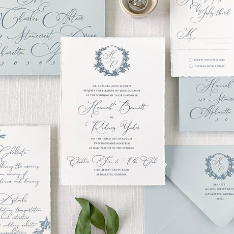 Dusty Blue Crest Wedding Invitation - Sample Set