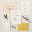elegant modern wedding invitation with blush pink envelopes and RSVP card with mustard yellow envelope 